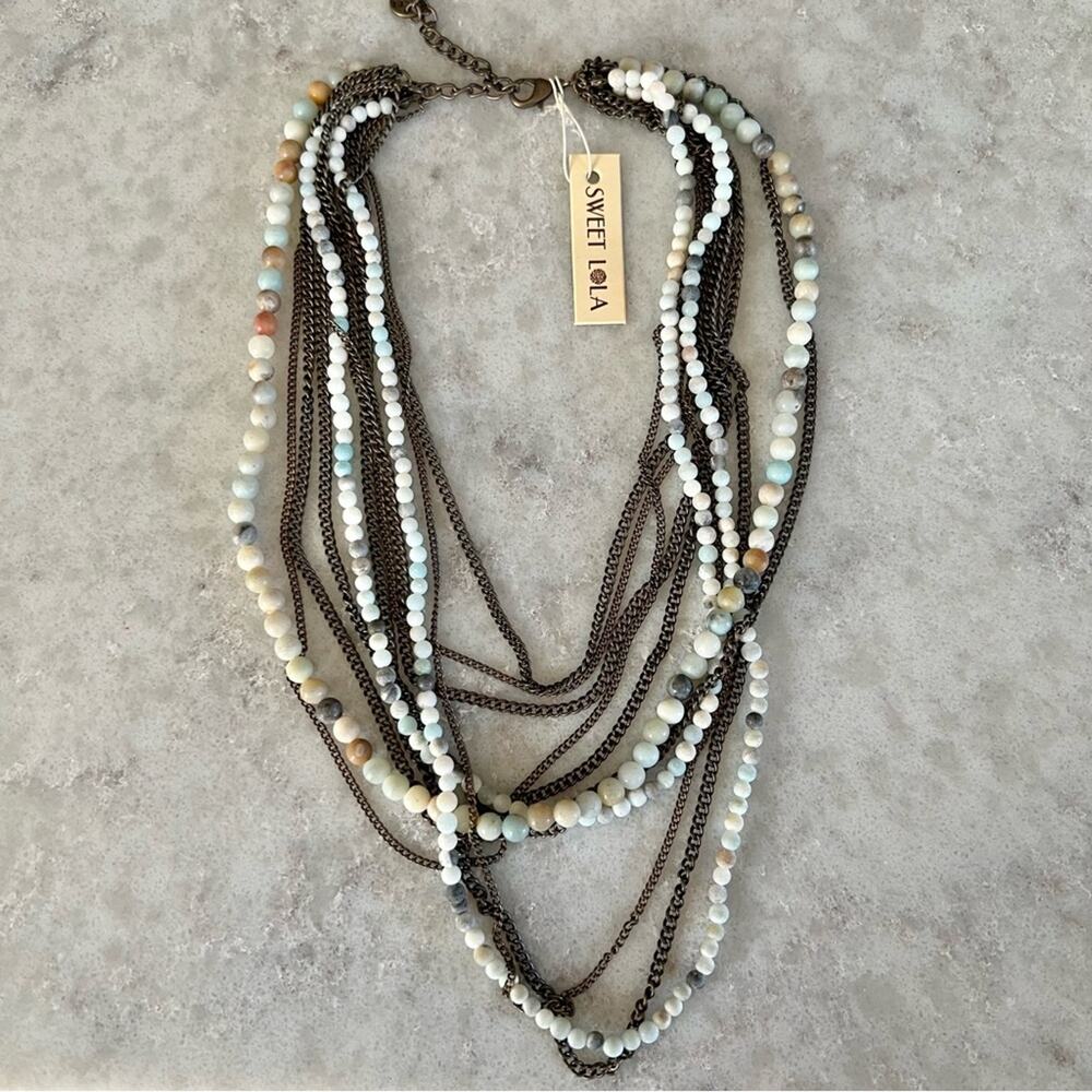 Sweet Lola Semi Precious Stone Multi-Strand Necklace Boho NWT